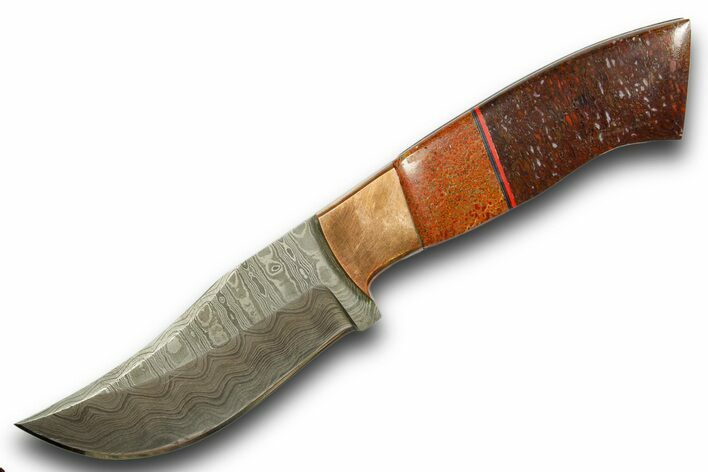 Knife with Fossil Dinosaur Bone (Gembone) Inlays #370838